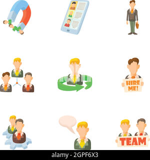 Employee icons set, cartoon style Stock Vector