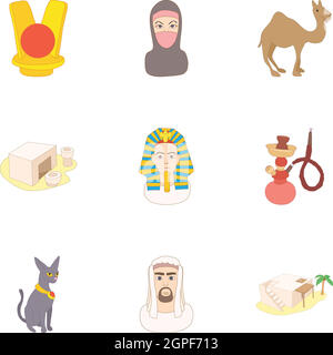 Attractions of Egypt icons set, cartoon style Stock Vector