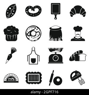 Bakery icons set, simple style Stock Vector
