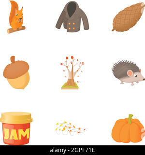 Autumn icons set, cartoon style Stock Vector