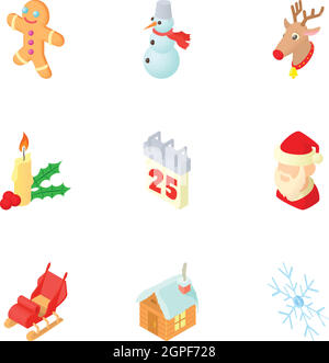 December holiday icons set, cartoon style Stock Vector