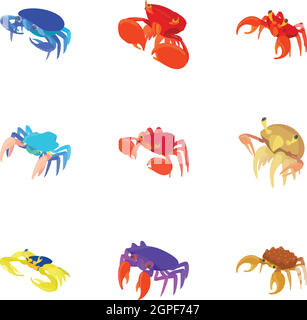 Types of crabs icons set, cartoon style Stock Vector
