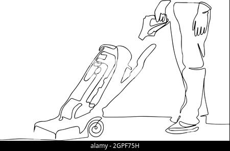 janitor with washing machine cleaning floor Stock Vector