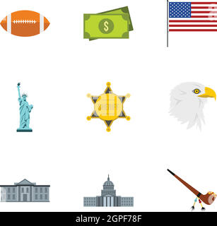 Country USA icons set, flat style Stock Vector