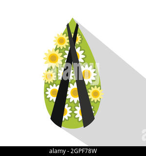 Memorial wreath icon, flat style Stock Vector