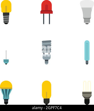 Lamp icons set, flat style Stock Vector