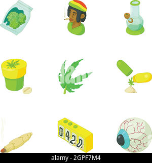 Cannabis icons set, cartoon style Stock Vector