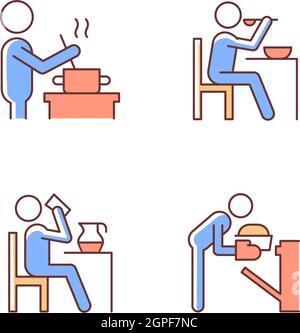Cooking rotine RGB color icons set Stock Vector