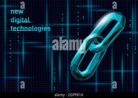 Blockchain link sign low poly design. Internet technology chain icon triangle polygonal hyperlink security business network concept. Blue futuristic Stock Vector