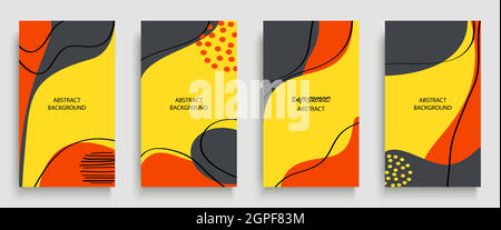 Social media stories and post creative art concept for web design. Advertising brochure, geometric doodle minimal pattern background. Message promotion template vector illustration set. Trendy colors Stock Vector