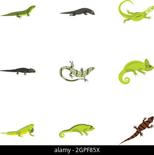 Chameleon icons set, flat style Stock Vector