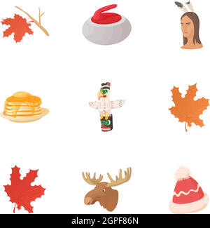 Tourism in Canada icons set, cartoon style Stock Vector