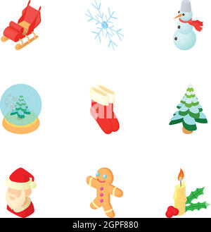 Winter holiday icons set, cartoon style Stock Vector