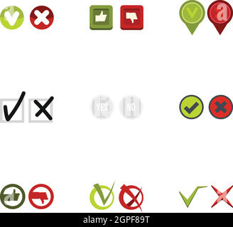 Tick icons set, flat style Stock Vector