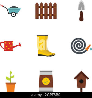 Garden icons set, flat style Stock Vector