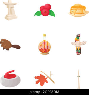 Holiday in Canada icons set, cartoon style Stock Vector