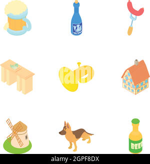 Country Germany icons set, cartoon style Stock Vector