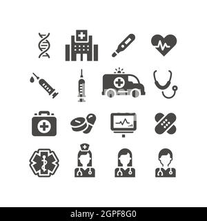 Medical or medicine black vector icon set Stock Vector