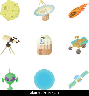 Galaxy icons set, cartoon style Stock Vector