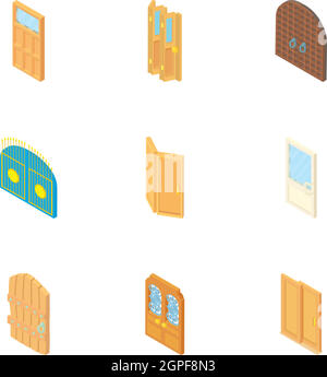 Door icons set, cartoon style Stock Vector