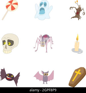 Halloween holiday icons set, cartoon style Stock Vector