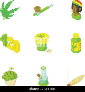 Drug icons set, cartoon style Stock Vector