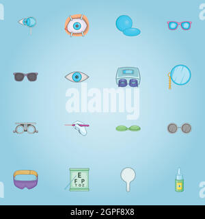 Vision icons set, cartoon style Stock Vector