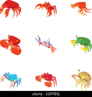 Crayfish icons set, cartoon style Stock Vector