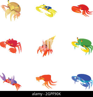 Crab icons set, cartoon style Stock Vector