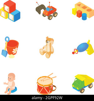 Toys icons set, cartoon style Stock Vector