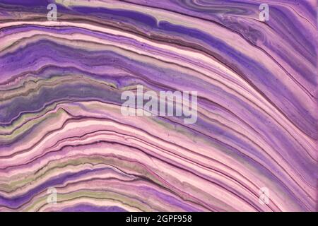 Abstract fluid art background pink and purple colors. Liquid marble. Acrylic painting on canvas with violet gradient. Watercolor backdrop with wavy pa Stock Photo