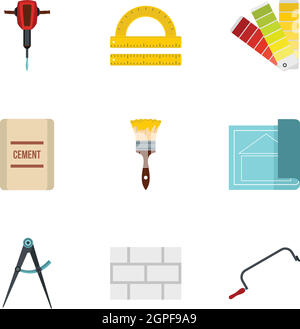 Repair tools icons set, flat style Stock Vector