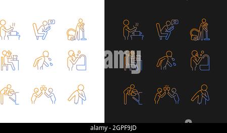 Day-to-day routine gradient icons set for dark and light mode Stock Vector