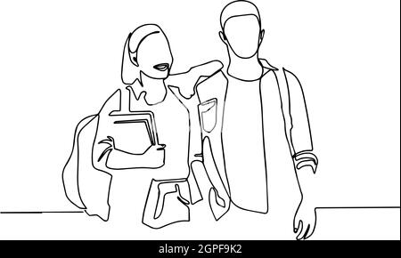 Two students standing on a white background Stock Vector