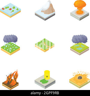 Disaster icons set, cartoon style Stock Vector
