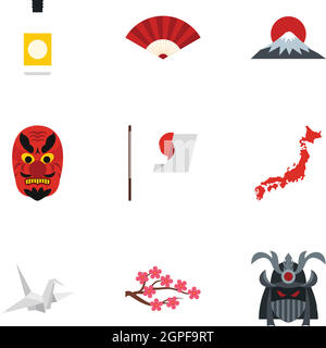 Holiday in Japan icons set, flat style Stock Vector