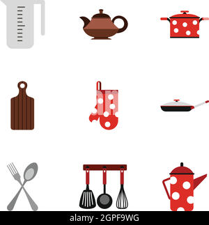 Kitchen utensils icons set, flat style Stock Vector