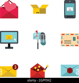 E-mail icons set, flat style Stock Vector