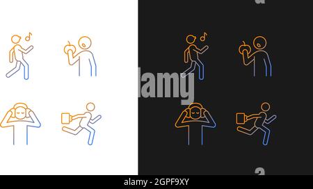 Everyday activities gradient icons set for dark and light mode Stock Vector