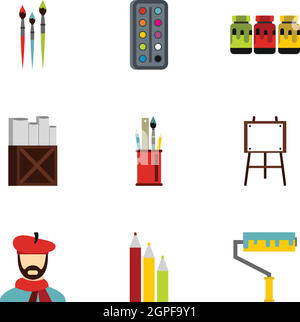 Art icons set, flat style Stock Vector