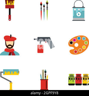 Painting icons set, flat style Stock Vector