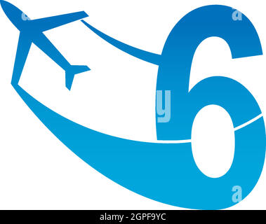 Number 6 with plane logo icon design vector illustration Stock Vector