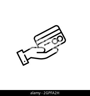 Hand with credit card. Payment method, secure transaction icon. Pixel perfect, editable stroke Stock Vector