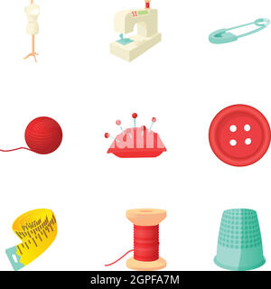 Tailoring icons set, cartoon style Stock Vector