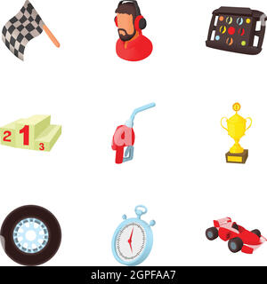 Machine race icons set, cartoon style Stock Vector