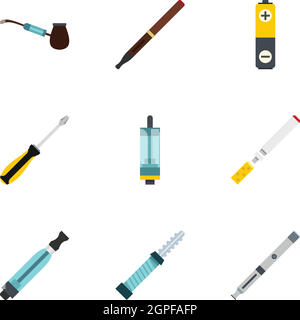 Electronic cigarette icons set, flat style Stock Vector