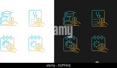 Workplace wellbeing benefits gradient icons set for dark and light mode Stock Vector