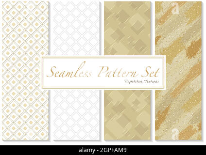 Set of Seamless Patterns in Gold and White Colors Stock Vector