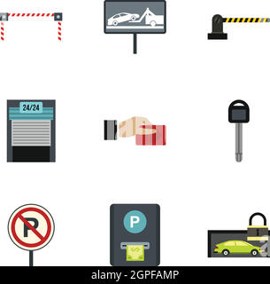 Parking station icons set, flat style Stock Vector