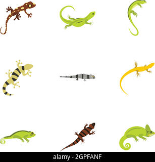 Lizard icons set, flat style Stock Vector